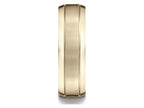 Benchmark® 14k Gold 7mm Comfort-fit Satin-finished High Polished Beveled Edge Carved Design Wedding Band Ring