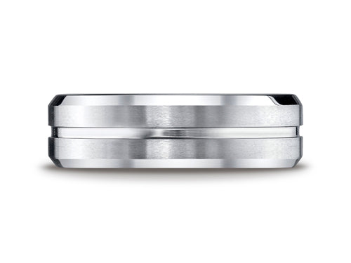 Benchmark® Cobalt Chrome™ 7mm Comfort-fit Satin-finished Beveled Edge Design Ring