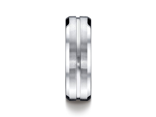 Benchmark® Cobalt Chrome™ 7mm Comfort-fit Satin-finished Beveled Edge Design Ring