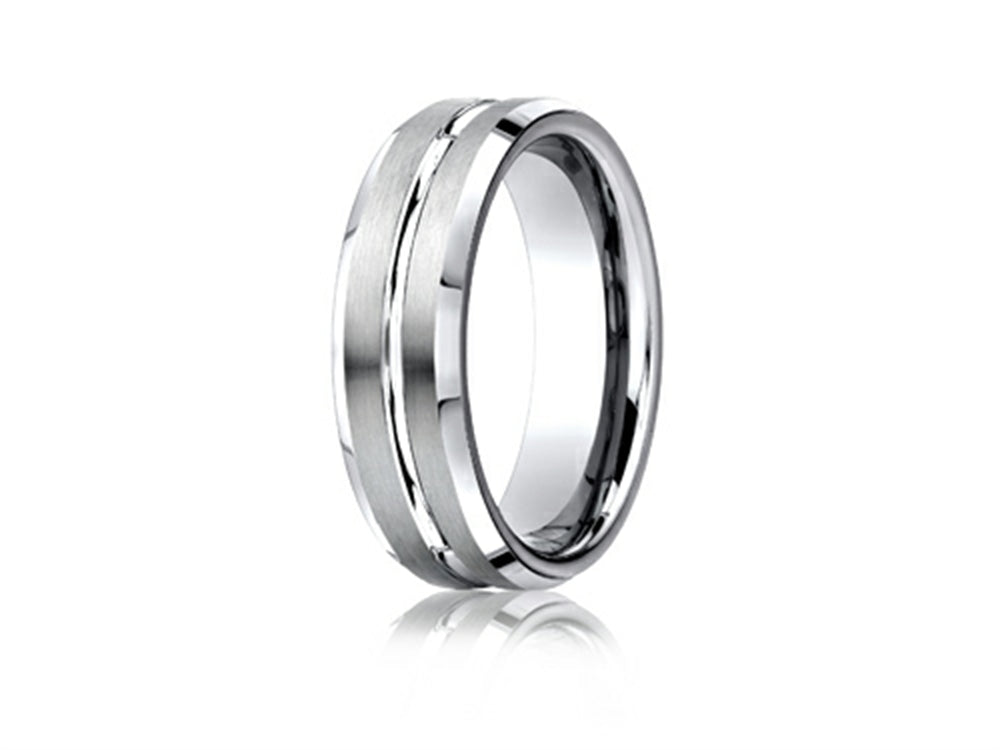 Benchmark® Cobalt Chrome™ 7mm Comfort-fit Satin-finished Beveled Edge Design Ring