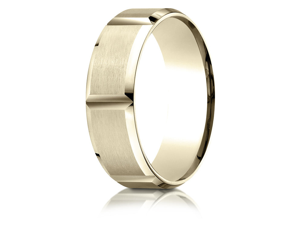 Benchmark® 10k Gold 7mm Comfort-fit Satin-finished Grooves Carved Design Wedding Band Ring