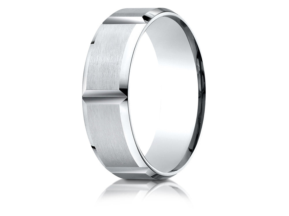 Benchmark® 14k Gold 7mm Comfort-fit Satin-finished Grooves Carved Design Wedding Band Ring
