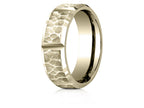 Benchmark® 14 Karat Gold 7mm Comfort-fit Hammered Finish Grooved Carved Design Wedding Band Ring