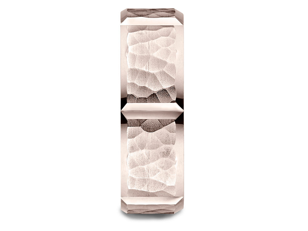 Benchmark® 14 Karat Rose Gold 7mm Comfort-fit Hammered Finish Grooved Carved Design Wedding Band Ring