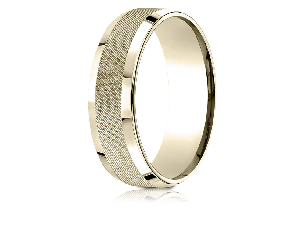 Benchmark® 14 Karat Gold 7mm Comfort-fit High Polish Round Edge Cross Hatch Center Design Wedding Band Ring