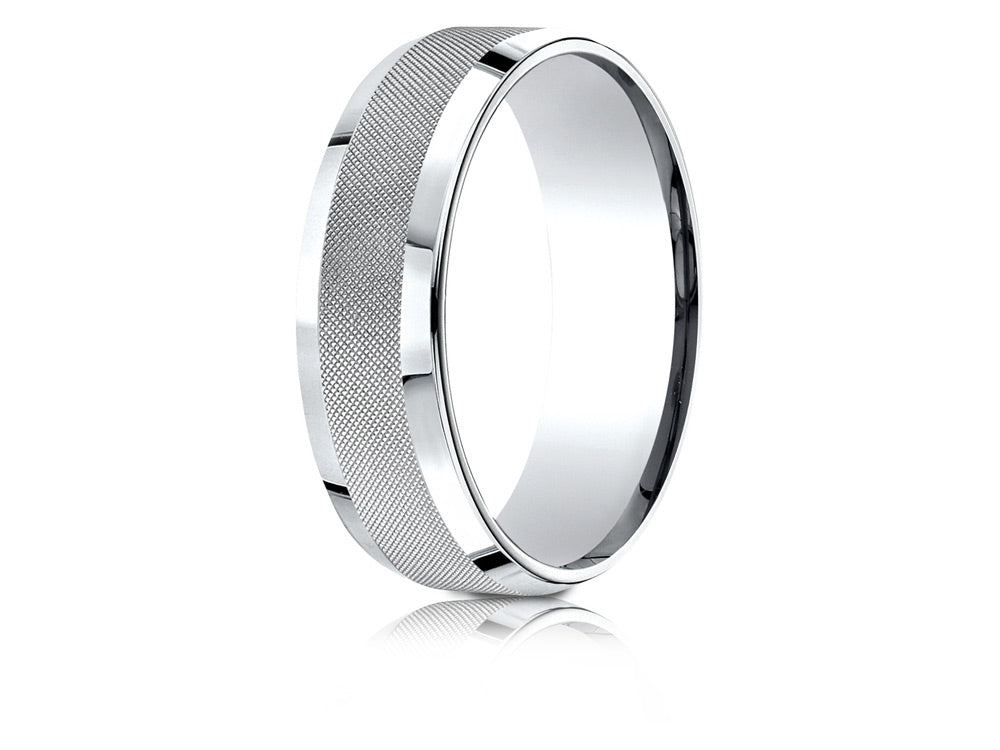 Benchmark® 14 Karat Gold 7mm Comfort-fit High Polish Round Edge Cross Hatch Center Design Wedding Band Ring