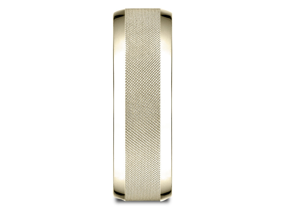 Benchmark® 10 Karat Gold 7mm Comfort-fit High Polish Round Edge Cross Hatch Center Design Wedding Band Ring