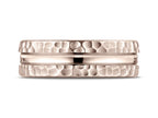 Benchmark® 14k Rose Gold 7.5mm Comfort Fit Hammered Finish Center Cut Design Wedding Band Ring
