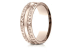 Benchmark® 14k Rose Gold 7.5mm Comfort Fit Hammered Finish Center Cut Design Wedding Band Ring