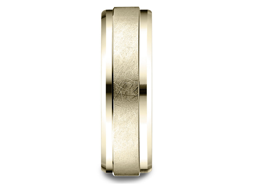 Benchmark® 14 Karat Gold 7mm Comfort-fit Drop Bevel Swirl Finish Center Design Wedding Band Ring