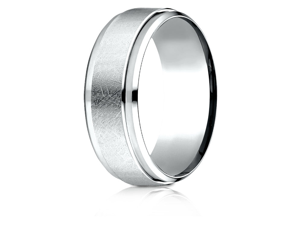 Benchmark® 14 Karat Gold 7mm Comfort-fit Drop Bevel Swirl Finish Center Design Wedding Band Ring