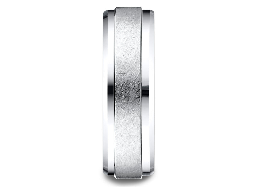 Benchmark® 18 Karat Gold 7mm Comfort-fit Drop Bevel Swirl Finish Center Design Wedding Band Ring