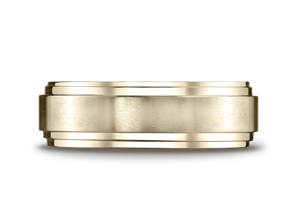 Benchmark® 14k Gold 8mm Comfort-fit Satin-finished Step Edge Carved Design Wedding Band Ring