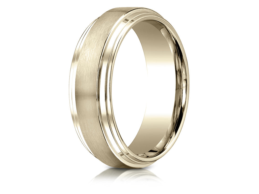 Benchmark® 14k Gold 8mm Comfort-fit Satin-finished Step Edge Carved Design Wedding Band Ring