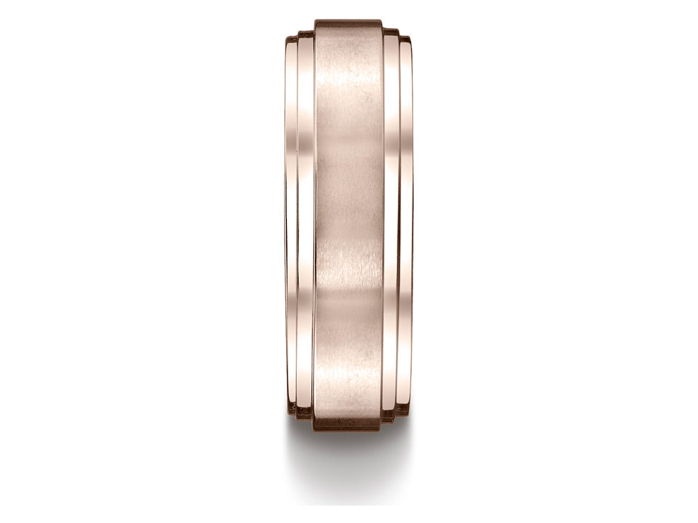 Benchmark® 14k Rose Gold 8mm Comfort-fit Satin-finished Step Edge Carved Design Wedding Band Ring