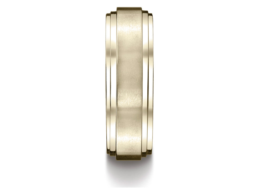Benchmark® 18k Gold 8mm Comfort-fit Satin-finished Step Edge Carved Design Wedding Band Ring