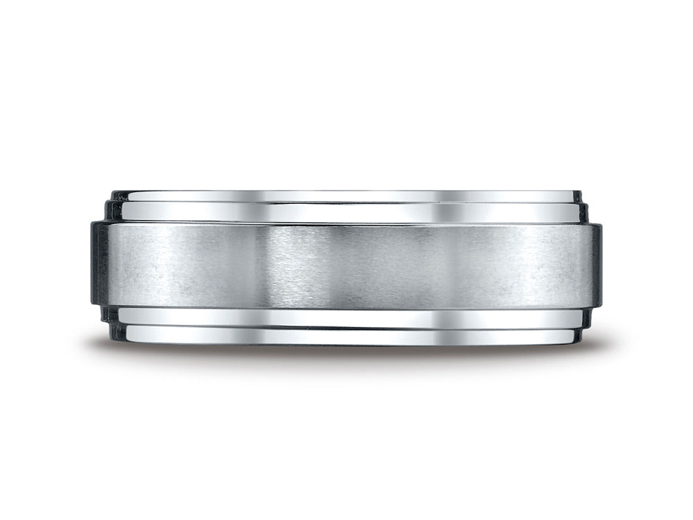 Benchmark® 18k Gold 8mm Comfort-fit Satin-finished Step Edge Carved Design Wedding Band Ring