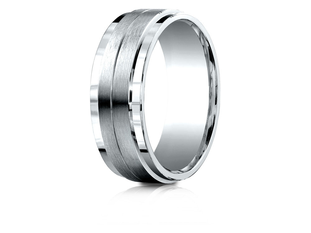 Benchmark® 14k Gold 8mm Comfort-fit Drop Bevel Satin Center Design Wedding Band Ring