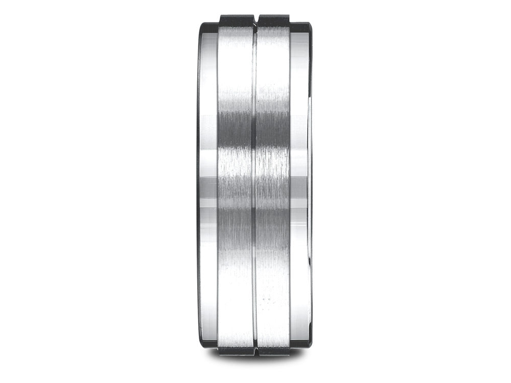 Benchmark® 10k Gold 8mm Comfort-fit Drop Bevel Satin Center Design Wedding Band Ring
