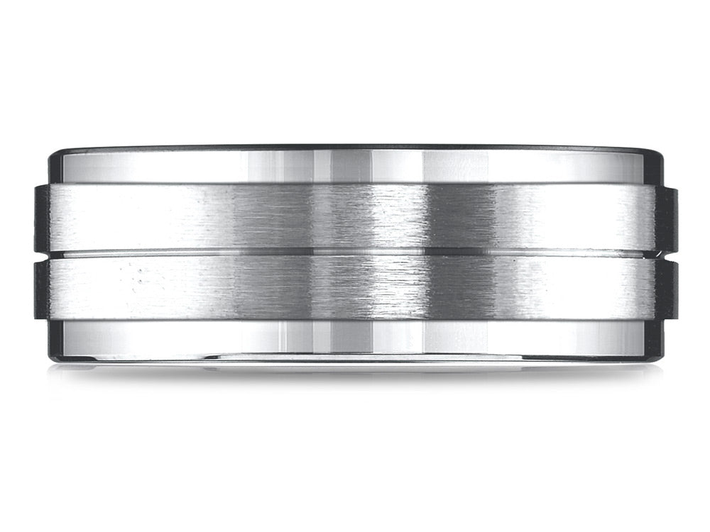 Benchmark® 18k Gold 8mm Comfort-fit Drop Bevel Satin Center Design Wedding Band Ring