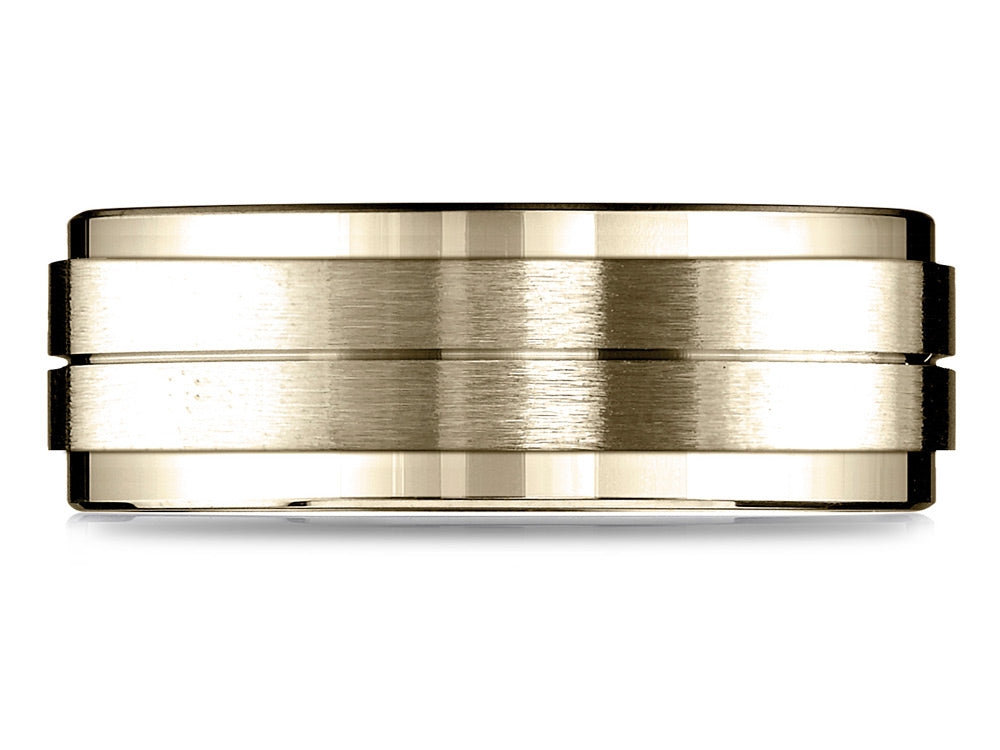 Benchmark® 18k Gold 8mm Comfort-fit Drop Bevel Satin Center Design Wedding Band Ring