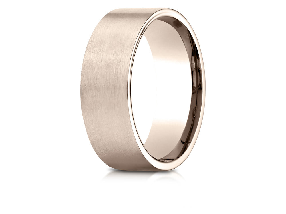 Benchmark® 14k Rose Gold 8mm Comfort-fit Satin-finished Carved Design Wedding Band Ring