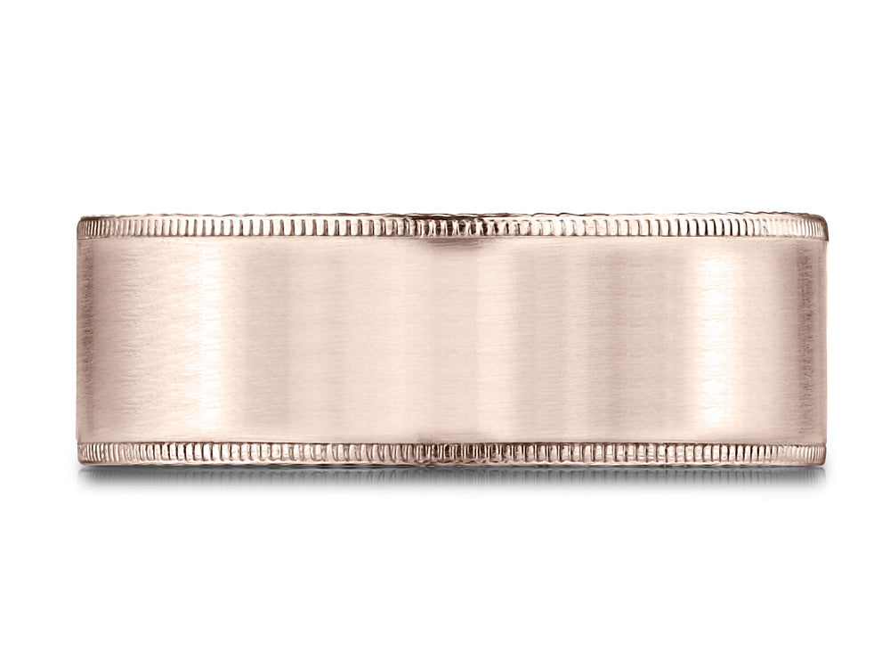 Benchmark® 14k Rose Gold 8mm Comfort-fit Riveted Edge Satin Finish Design Wedding Band Ring