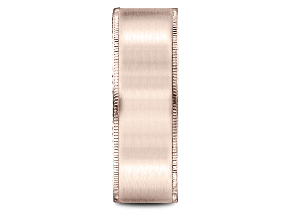 Benchmark® 14k Rose Gold 8mm Comfort-fit Riveted Edge Satin Finish Design Wedding Band Ring