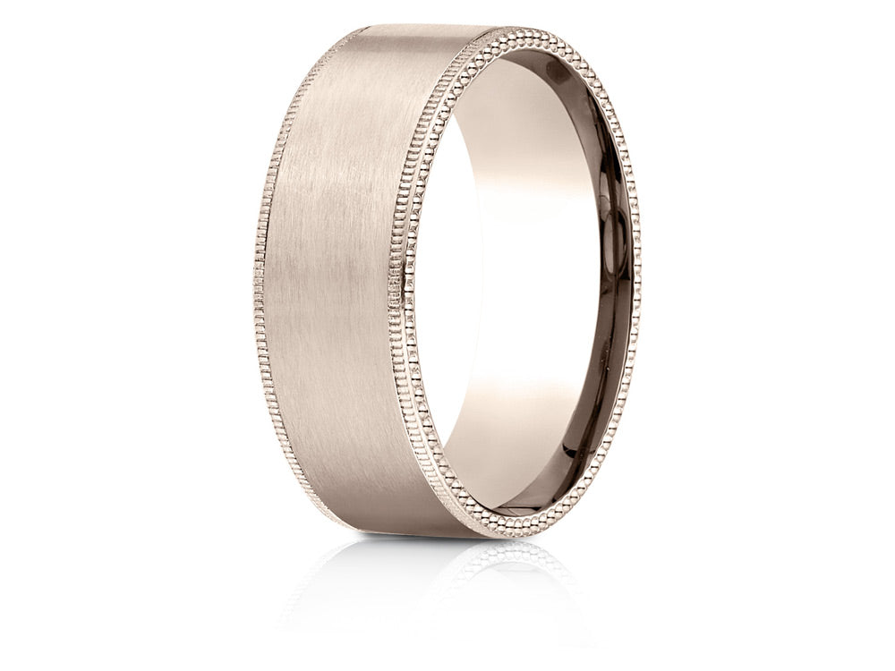 Benchmark® 14k Rose Gold 8mm Comfort-fit Riveted Edge Satin Finish Design Wedding Band Ring