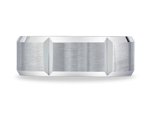Benchmark® 8mm Comfort-fit Satin-finished Grooves Carved Design Wedding Band Ring
