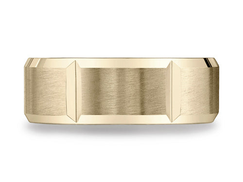 Benchmark® 8mm Comfort-fit Satin-finished Grooves Carved Design Wedding Band Ring