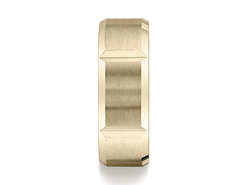 Benchmark® 8mm Comfort-fit Satin-finished Grooves Carved Design Wedding Band Ring