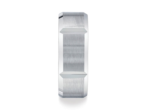 Benchmark® 8mm Comfort-fit Satin-finished Grooves Carved Design Wedding Band Ring