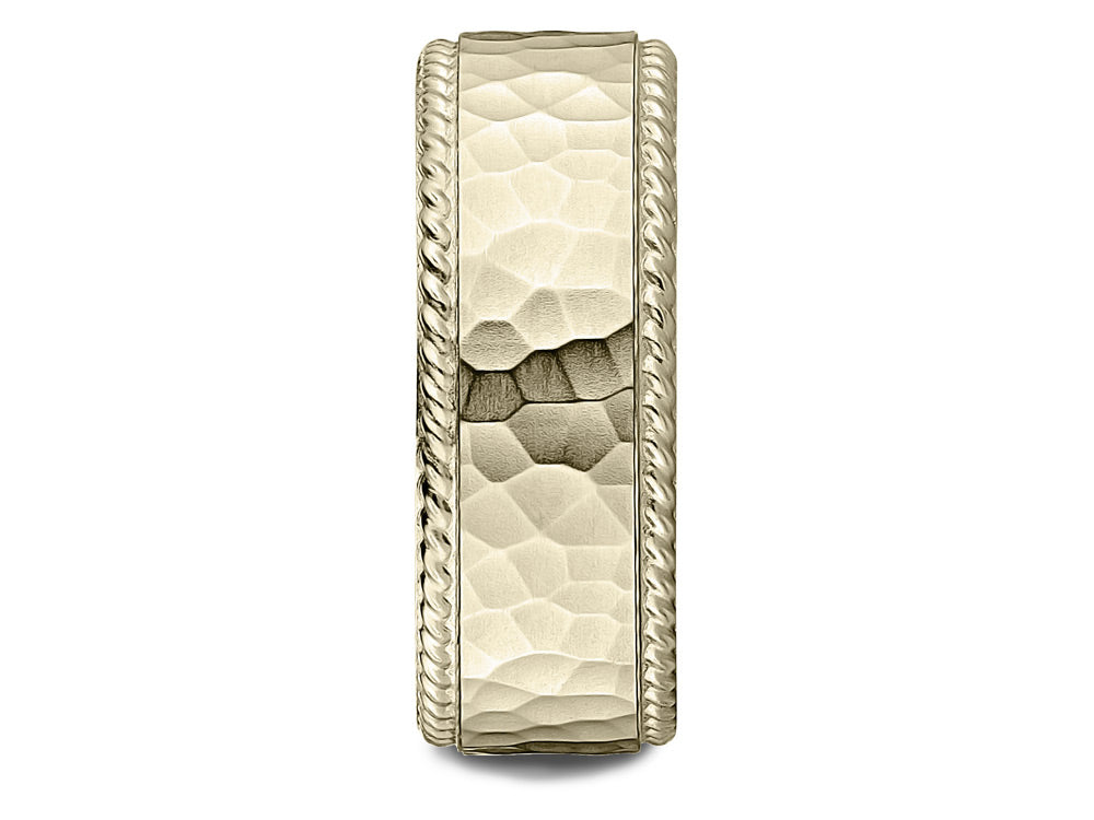 Benchmark® 14k Gold 8mm Comfort-fit Rope Edge Hammered Finish Design Wedding Band Ring