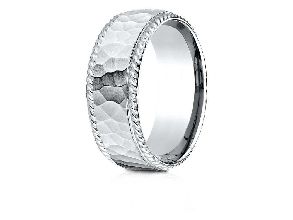 Benchmark® 10k Gold 8mm Comfort-fit Rope Edge Hammered Finish Design Wedding Band Ring