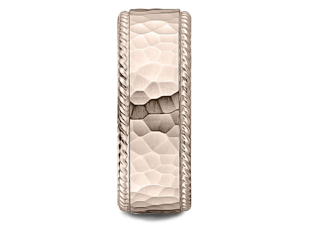 Benchmark® 14k Rose Gold 8mm Comfort-fit Rope Edge Hammered Finish Design Wedding Band Ring