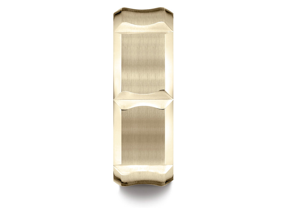 Benchmark® 14k Gold 8mm Comfort-fit Satin-finished Beveled Edge Concave With Horizontal Cuts Carved Design Wedding Band