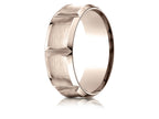 Benchmark® 14k Rose Gold 8mm Comfort-fit Satin-finished Beveled Edge Concave Horizontal Cuts Wedding Band Ring
