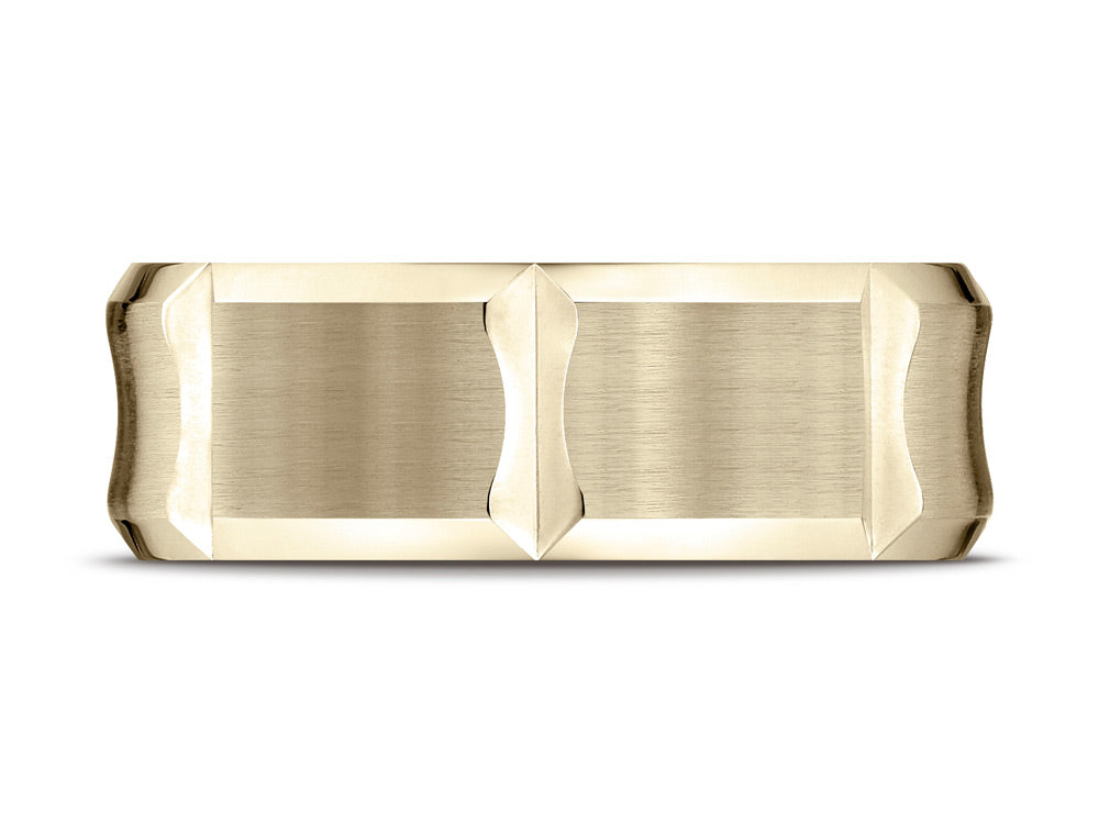 Benchmark® 18k Gold 8mm Comfort-fit Satin-finished Beveled Edge Concave With Horizontal Cuts Carved Design Wedding Band