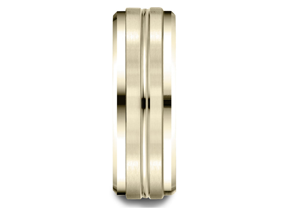 Benchmark® 14k Gold 8mm Comfort-fit Drop Bevel Satin Center Cut Design Wedding Band Ring