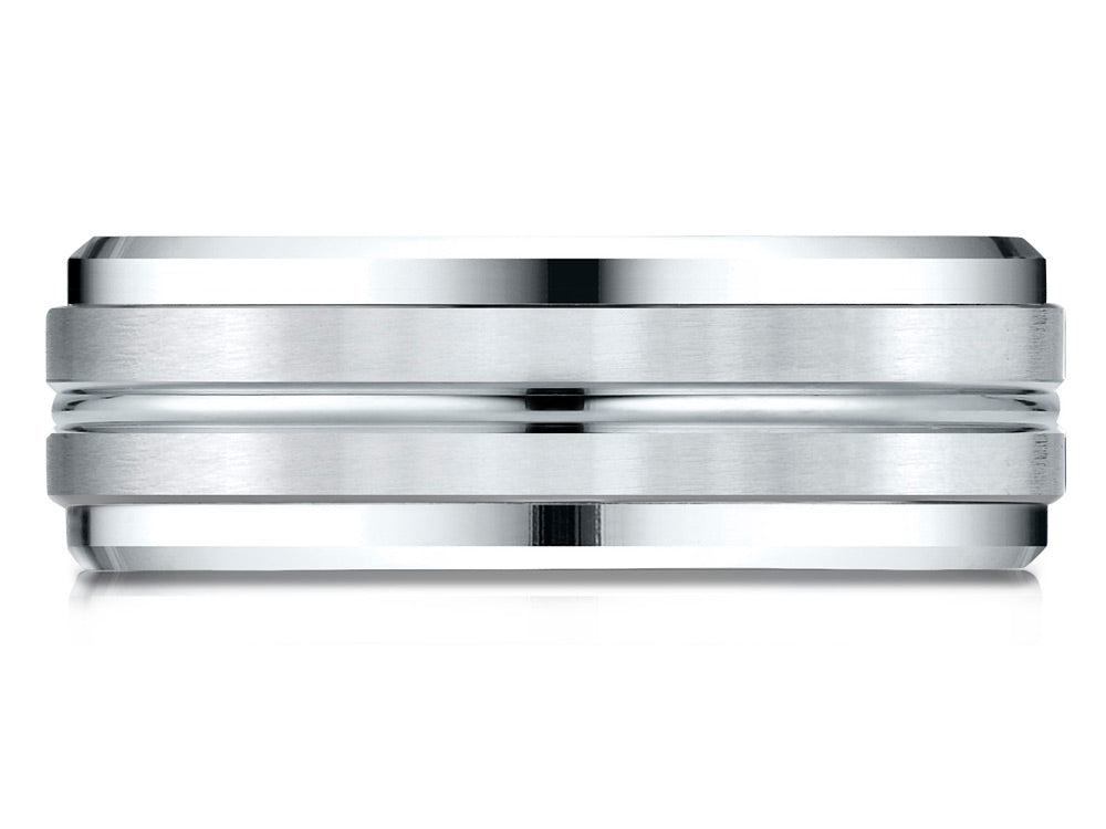 Benchmark® 10k Gold 8mm Comfort-fit Drop Bevel Satin Center Cut Design Wedding Band Ring