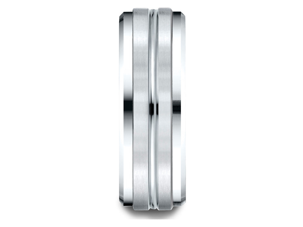 Benchmark® 10k Gold 8mm Comfort-fit Drop Bevel Satin Center Cut Design Wedding Band Ring