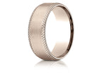 Benchmark® 14k Rose Gold 8mm Comfort-fit Satin-finished Cross Hatched Beveled Edge Carved Design Wedding Band Ring