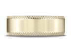 Benchmark® 18k Gold 8mm Comfort-fit Satin-finished Cross Hatched Beveled Edge Carved Design Wedding Band Ring