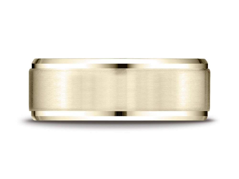 Benchmark® 14k Gold 8mm Comfort-fit Satin-finished Drop Beveled Edge Carved Design Wedding Band Ring