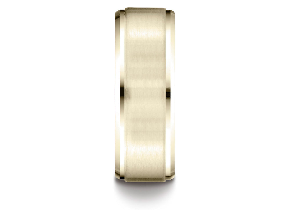 Benchmark® 14k Gold 8mm Comfort-fit Satin-finished Drop Beveled Edge Carved Design Wedding Band Ring
