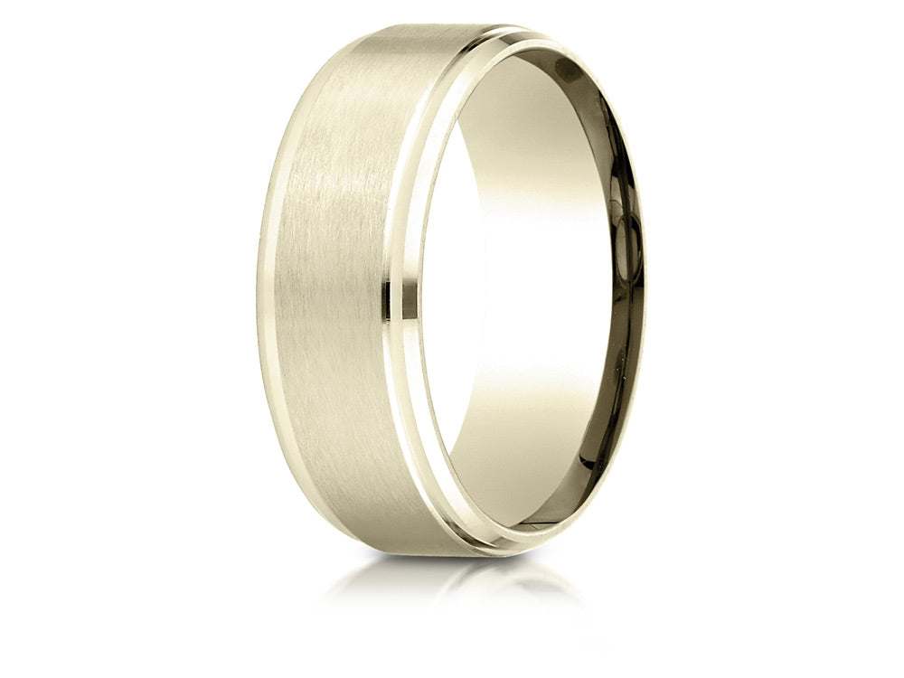 Benchmark® 14k Gold 8mm Comfort-fit Satin-finished Drop Beveled Edge Carved Design Wedding Band Ring