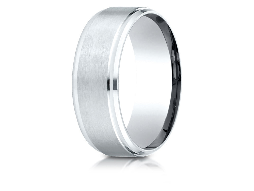 Benchmark® 10k Gold 8mm Comfort-fit Satin-finished Drop Beveled Edge Carved Design Wedding Band Ring