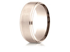 Benchmark® 14k Rose Gold 8mm Comfort-fit Satin-finished Drop Beveled Edge Carved Design Wedding Band Ring