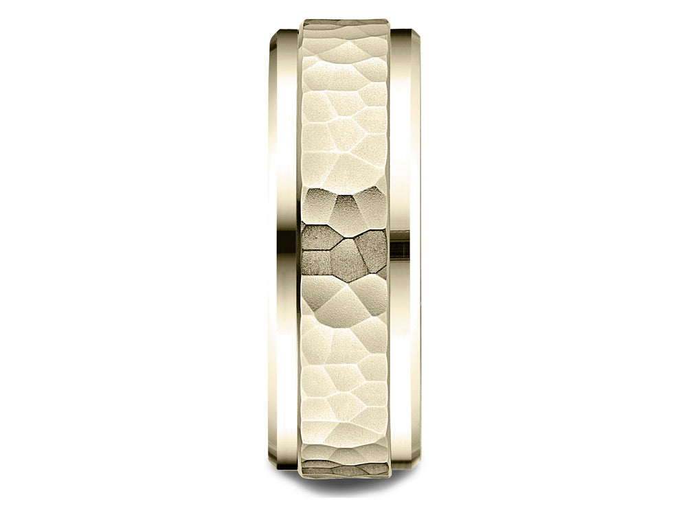 Benchmark® 14k Gold 8mm Comfort-fit Drop Bevel Hammered Finish Design Wedding Band Ring